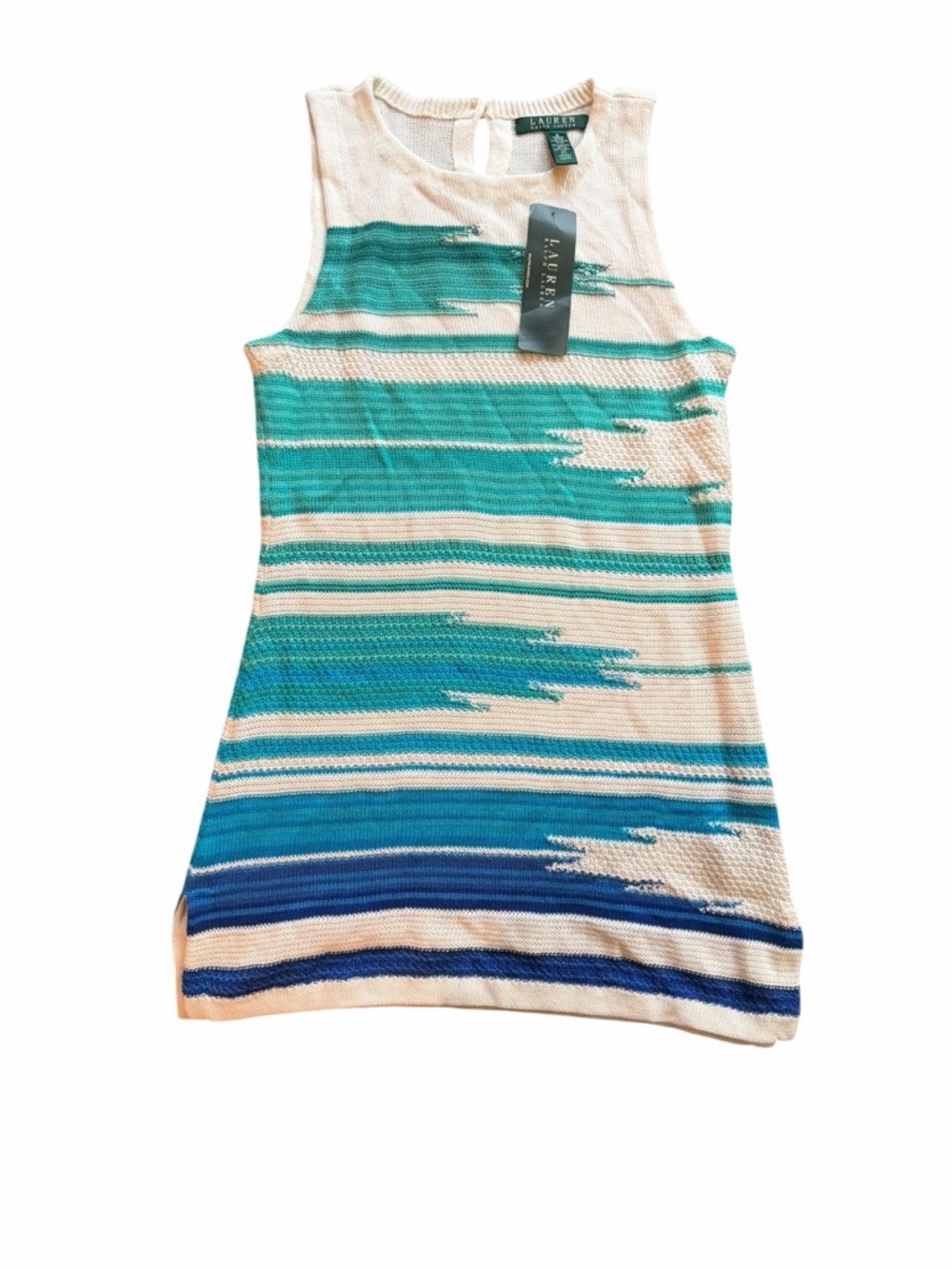 🌟Lauren Ralph Lauren NWT 🔥 Cream Beach Mini Dress with Teal & Blue Stripes